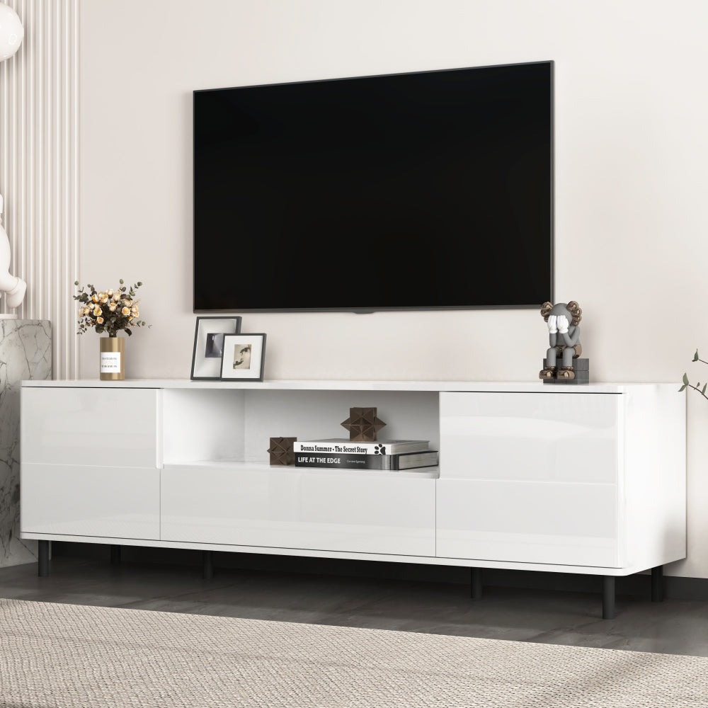 High Gloss Panel Modern TV Console, TV Stand, Entertainment Center with Storage Shelves,TV Cabinet for Living Room, Bedroom, Cloud White 63x15.74x19.68 inch