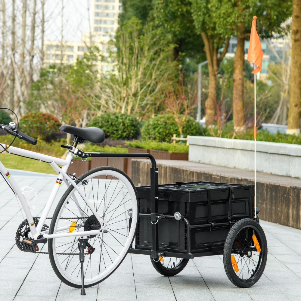 Aosom Bike Cargo Trailer, Bicycle Trailer Wagon Cart with Removable Storage Box, Quick Release 16" Wheels and Safe Reflectors, No Bottom