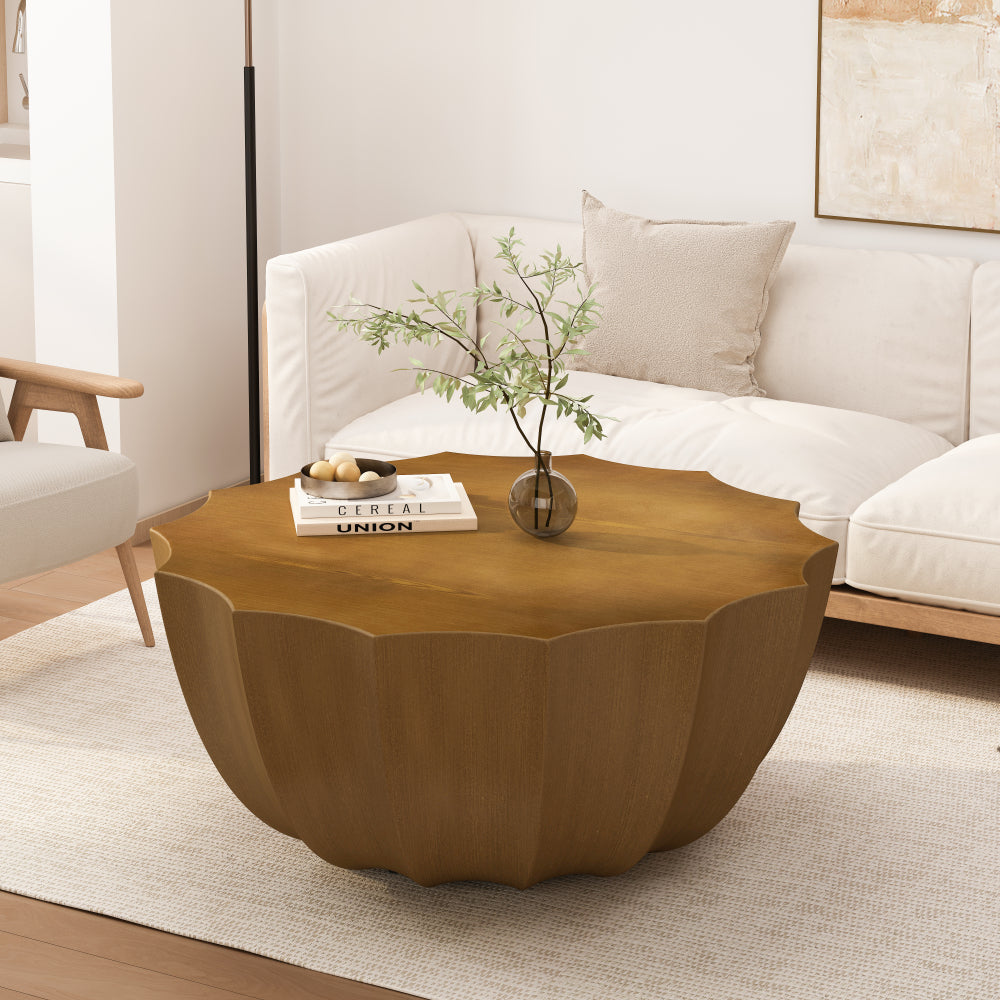 35.43" Modern Outdoor and Indoor Waterproof Coffee Table, Durable MgO Cement Design, Suitable for Terraces, Gardens, Backyards and Living Rooms ( White)