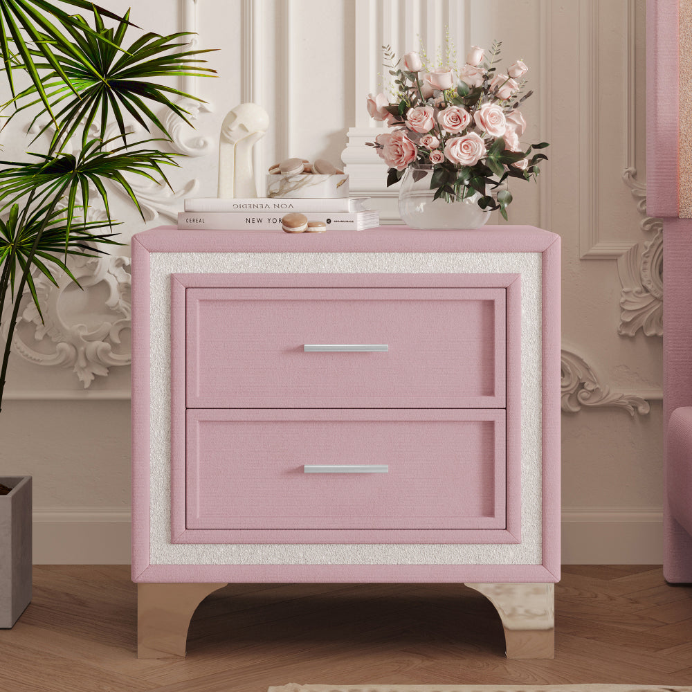3-Pieces Bedroom Sets,Queen Size Upholstered Platform Bed with LED Lights and Two Nightstands-Pink