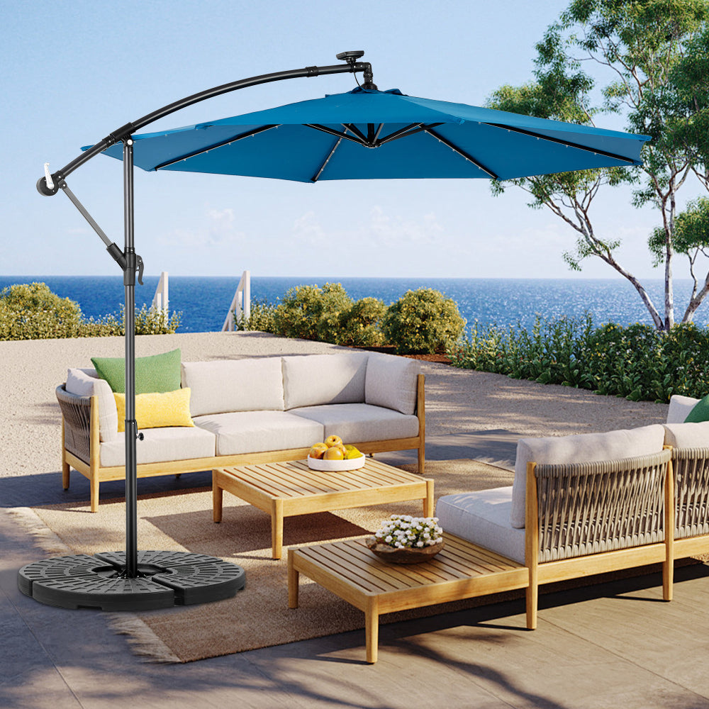 10ft Solar LED Offset Hanging Market Patio Umbrella  ( khaki )(No Base)