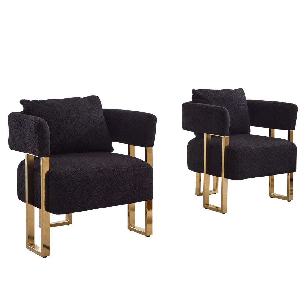 TS Modern decorative chair, living room side chair with gold metal legs, no wheels, suitable for dressing area, reception room, office,Teddy fleece upholstered metal foot sofa 2PCS Black