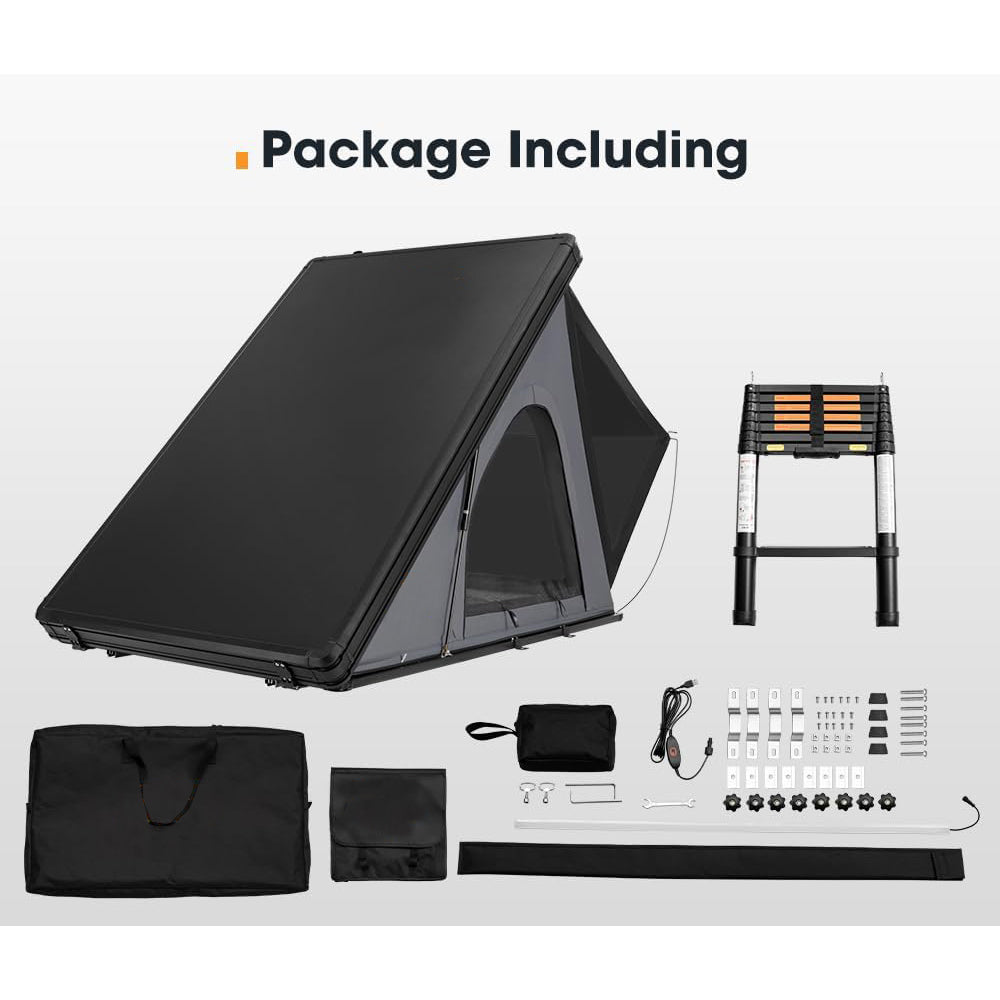 Thin And Light Version Rooftop Tent Hard Shell - Aluminium Roof Top Tent,With Tri-Color LED Strip Light & 1.97" Thick memory foam mattress,for Car SUV Truck Camping