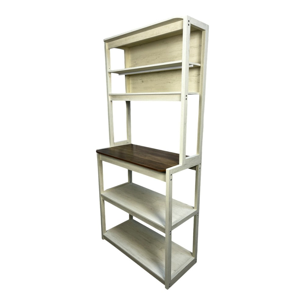 31.50" White and Rustic Brown color 5-Tier Bakers Rack for Kitchen with Storage, Coffee Bar, Kitchen Shelves,  Microwave Stand