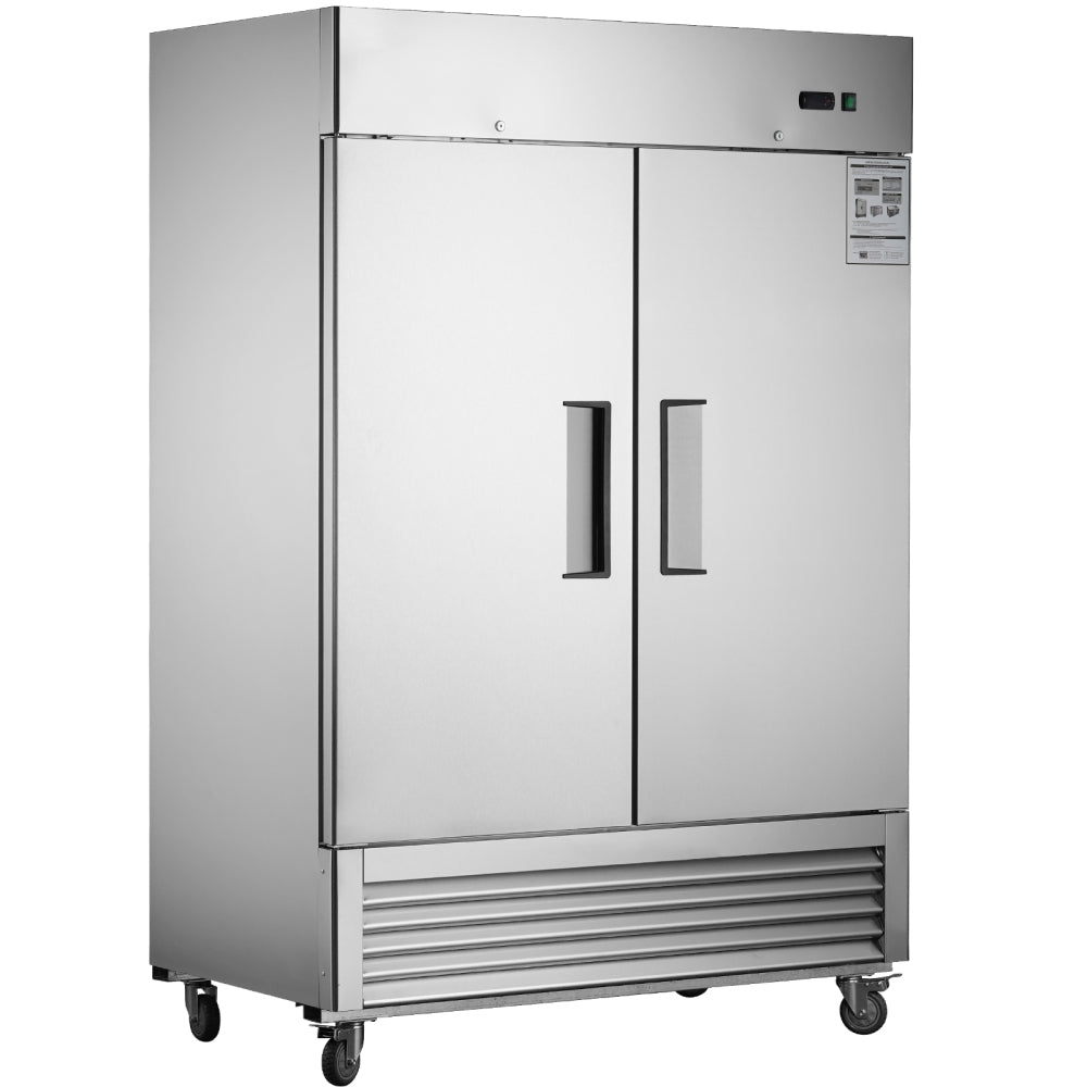 54"W Commercial Freezer 2 Section 2 Solid Door Stainless Steel Interior and Exterior Construction Reach-in Freezer 42.2 Cu.ft. Upright Fan Cooling Freezer for Restaurants and Commercial Environments