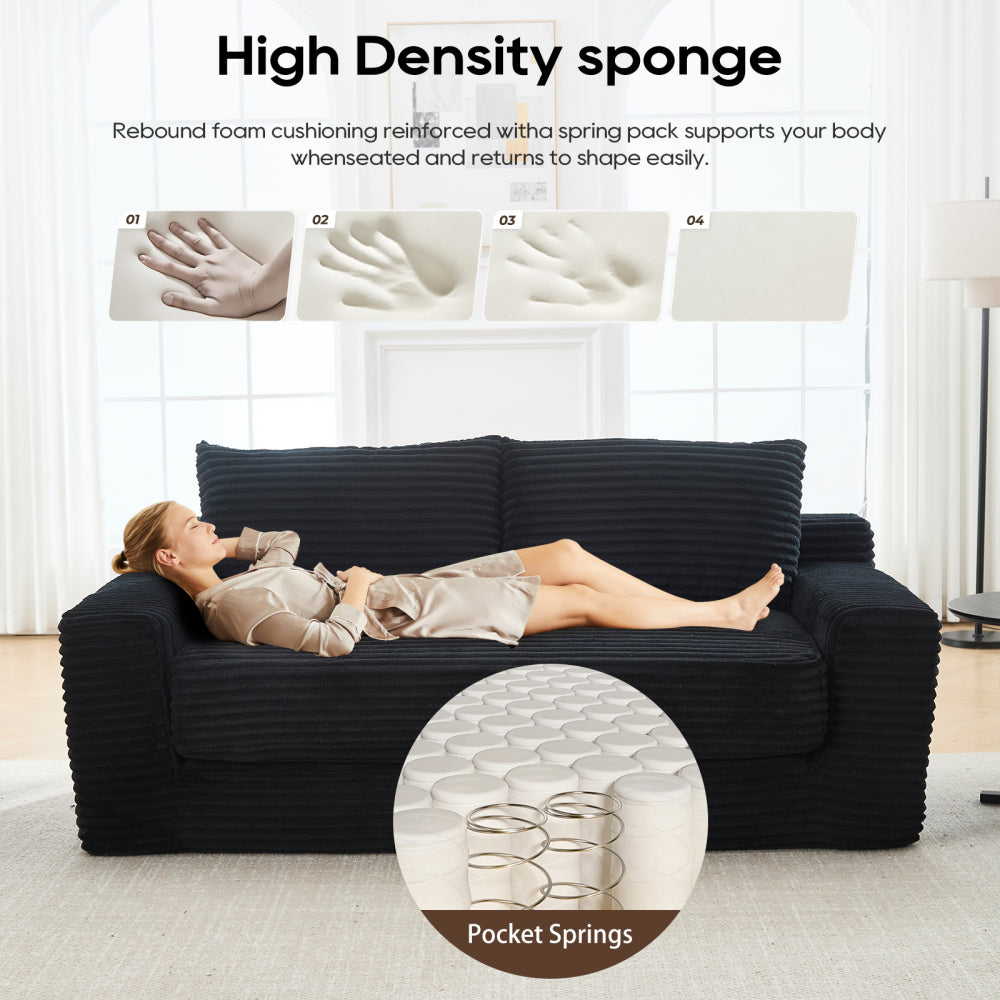 Memory foam L-shaped compression sofa for living room - No Assembly, Convertible 2-in-1 Design, Corduroy Fabric - Compact Couch for Small Spaces, Apartments, Home Office & Bedroom (Black)