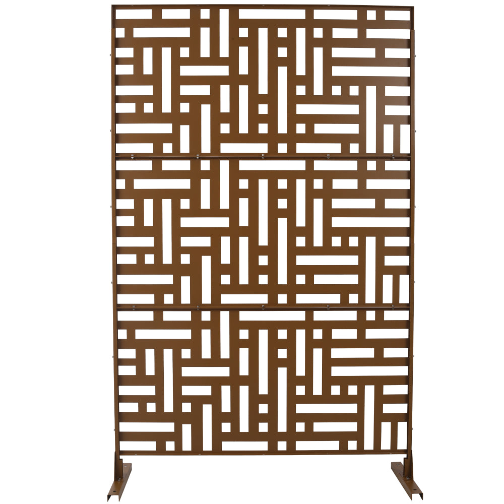 Outdoor & Indoor Privacy Screen Metal Privacy Screen 76" H×48" W, Freestanding Decorative Privacy Screen for Deck Balcony Patio, Privacy Fence Panels for Outside Lawn Garden PS103 BROWN