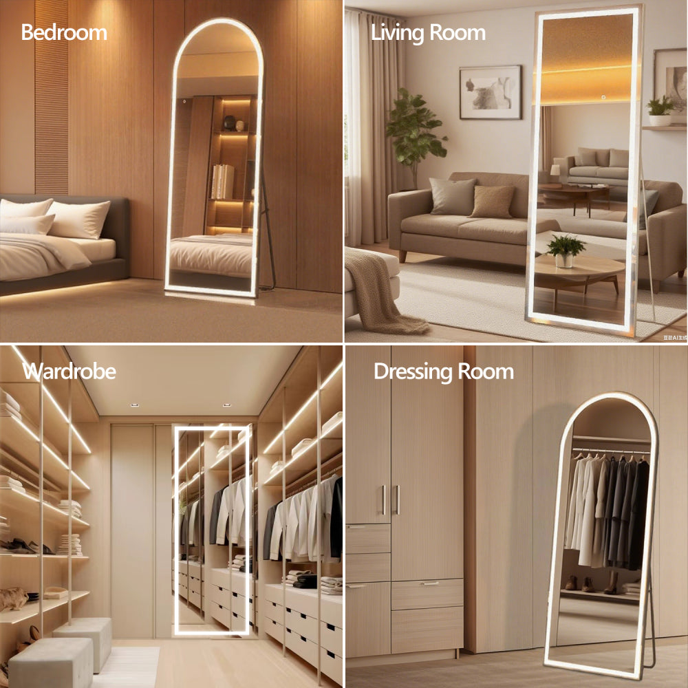 60x16 Inch Full Length Mirror with Lights, Full Body Dressing Standing, Hanging Mounted Mirror for Living Room Bedroom Cloakroom, Square Black