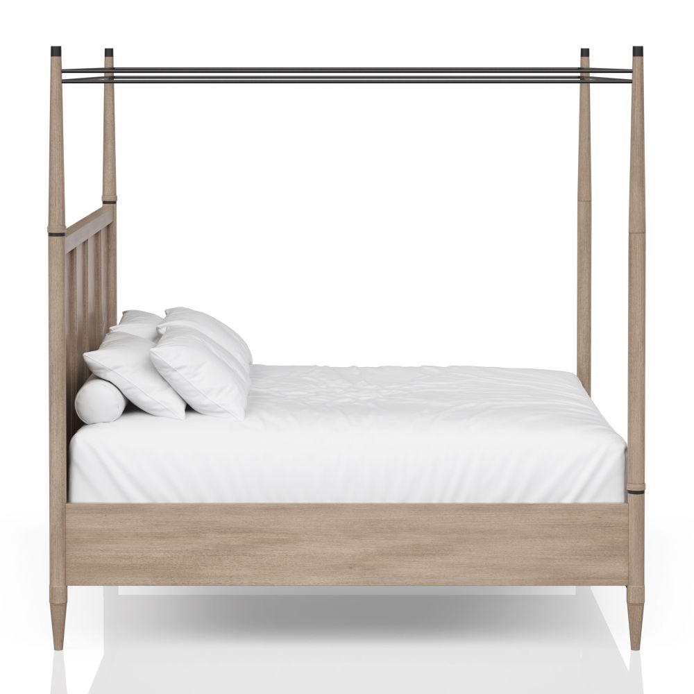 Queen Canopy Bedroom Set with a 2 Drawer Nightstand. a modern Dresser with Poster Mirror and a Door Chest.