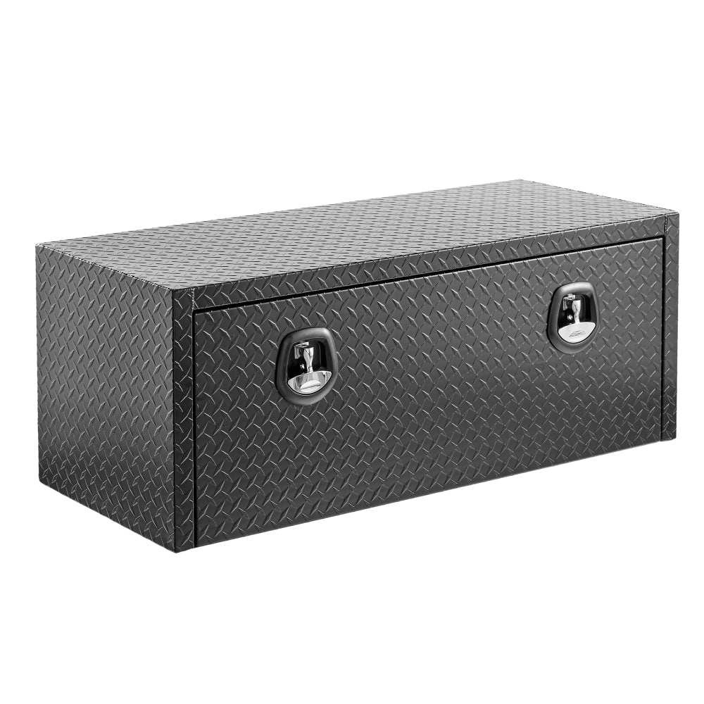48 inch aluminum underbody truck tool box heavy duty underbed toolbox tool storage organizer chest with lock and keys, waterproof trailer box, extra thick diamond thread plate matte black finish