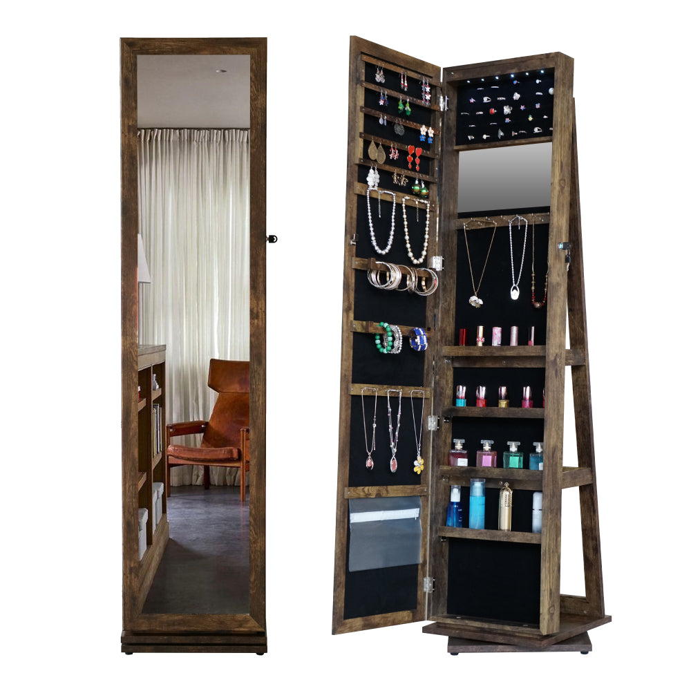 Full Length Mirror 360° Swivel Jewelry Cabinet