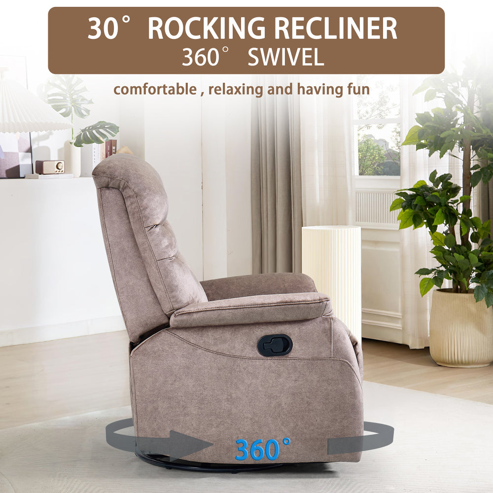 Rocking Swivel Recliner Chair for Living Room, 360 Degree Swivel, Adjustable Modern Reclining Chair, Classic and Traditional Recliner Sofa with Lumbar Support (Dark Grey)