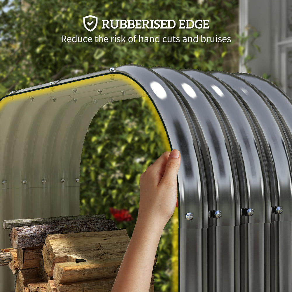 Outsunny Galvanized Steel Wood Shed Firewood Storage Rack, 4.7' x 1.4' x 4.7' Log Holder Storage Shed with Rubberized Edge for Safety & Gloves for Easy Assembly