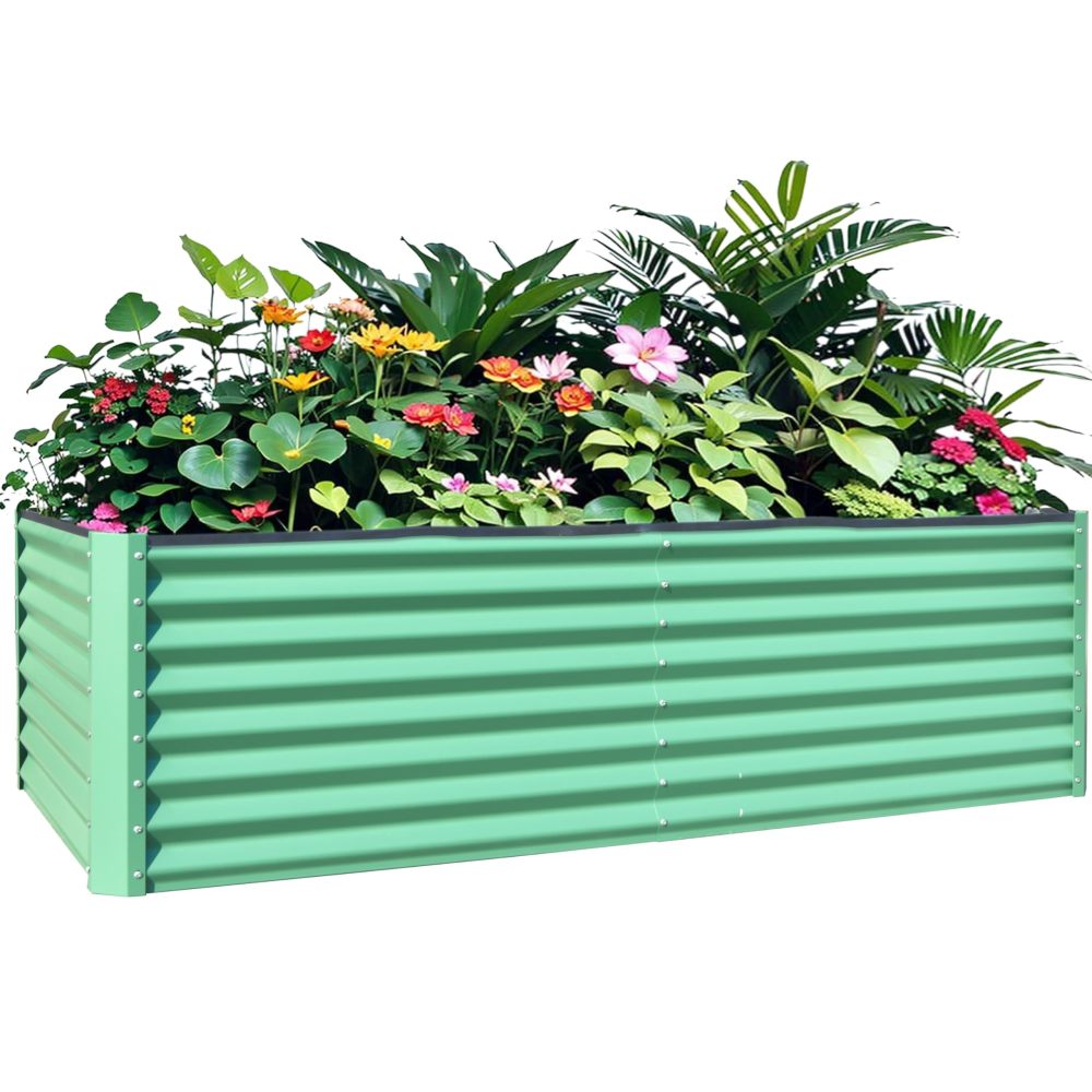 8x4x1 ft Galvanized Raised Garden Bed, Outdoor Planter Garden Boxes Large Metal Planter Box for Gardening Vegetables Fruits Flowers, Gray