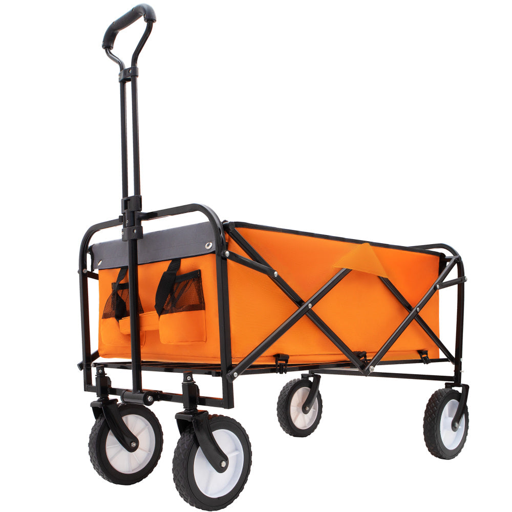 Collapsible Foldable Wagon Cart with strapping system Beach Wagon Utility Cart Utility Wagon Grocery Cart for for Camping Shopping Sports Gardeing Fishing Supports 360lbs All-Terrain Wheels black