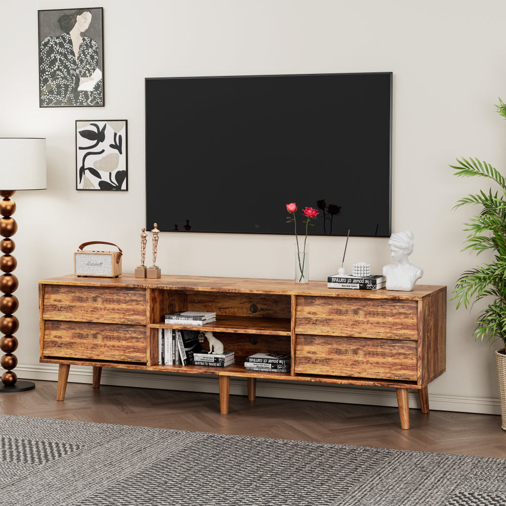 63 Inch TV Stand Features Vintage-style and Bevel Design, TV Stand with Drawers, Entertainment Center for Living Room Bedroom, TV Media Console