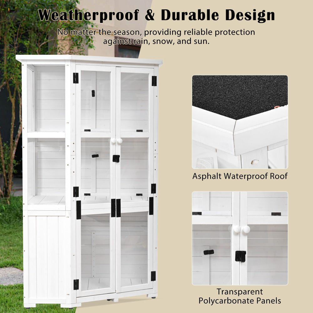 [Assembly Video Product] TOPMAX 63'' Height Garden Wood Storage Cabinet Outdoor Tool Storage Shed, Mini Greenhouse Cold Frame with Waterproof- Roof and Lockable Door for Backyard,Patio, Lawn, White