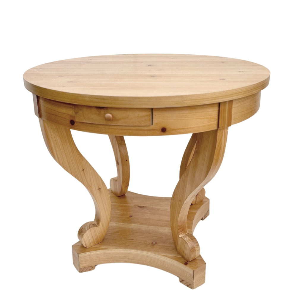 Curved Legs Farmhouse Style Small Size Round Dining Table End Table Side Table Coffee Table for Dinette, Kitchen, Dining Room or Living Room, Natural Wood