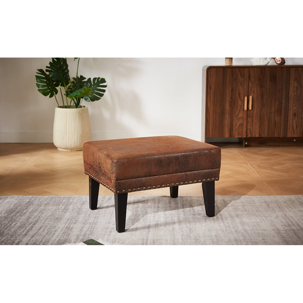 Mirod Vintage Distressed Ottoman,Classic Riveted Footrest with Solid Wood Legs for Living Room, Bedroom & Study