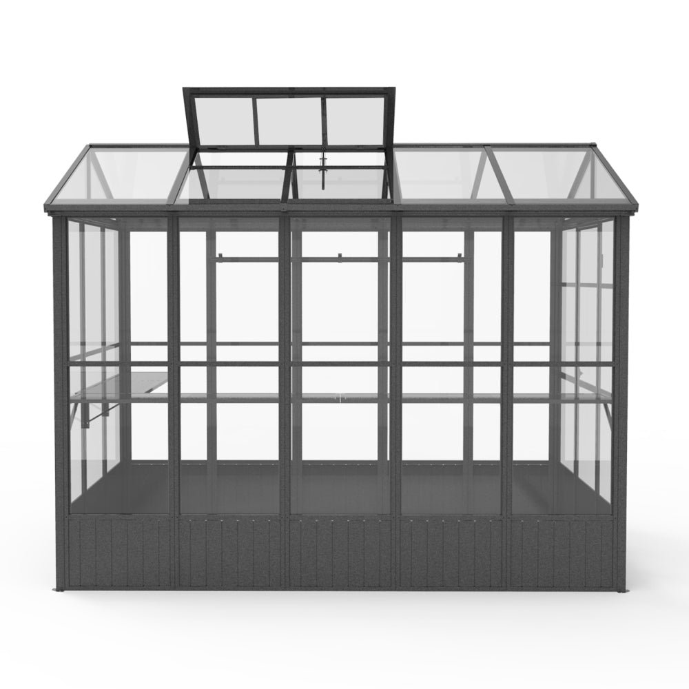 7.5x10FT Greenhouse, Polycarbonate Green House with Fully Auto Temperature Control Vent, Outdoor Full Aluminum Heavy Duty Greenhouse with Extra 8FT Walk-in Height for Garden Backyard, Dark Grey