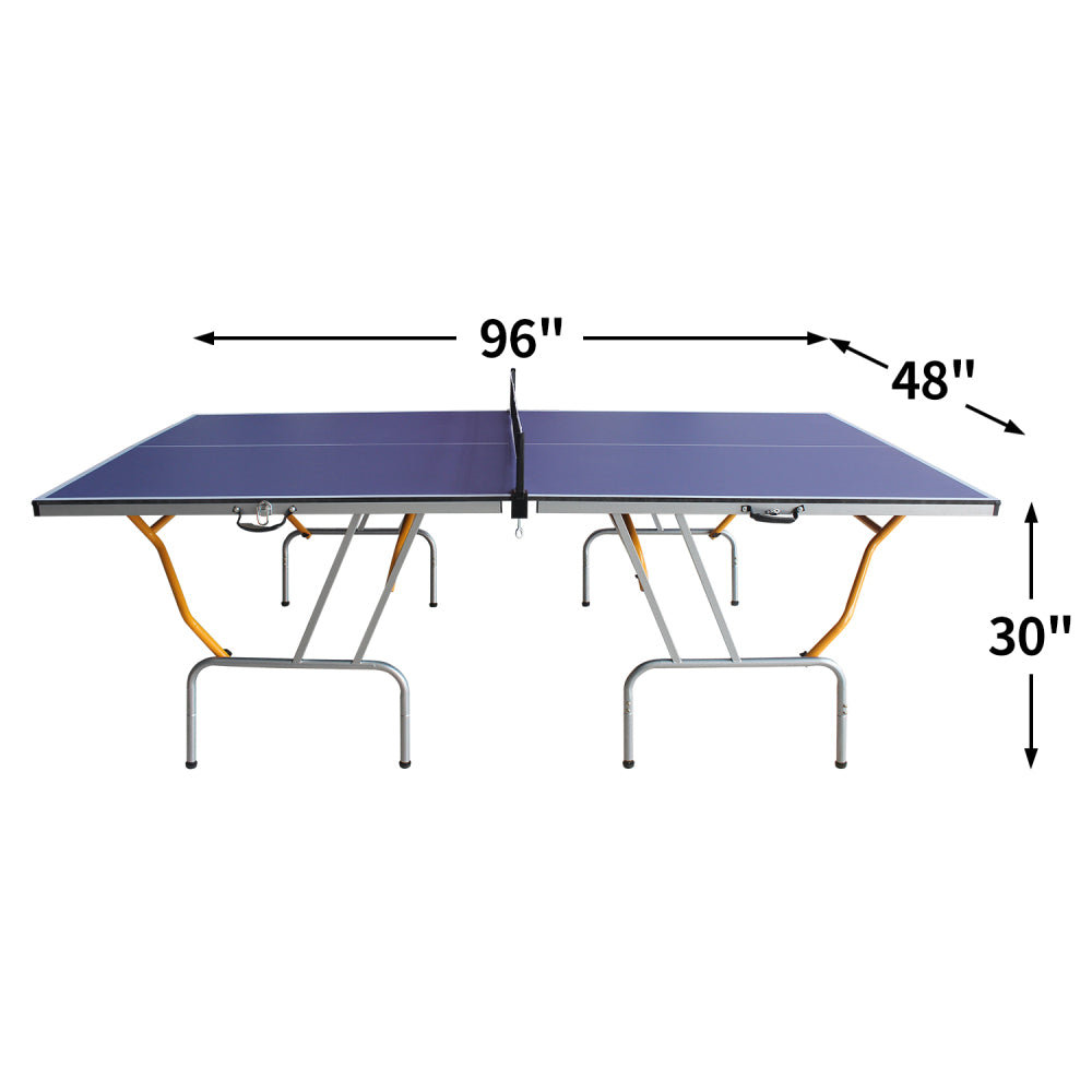8ft Mid-Size Table Tennis Table Foldable & Portable Ping Pong Table Set for Indoor Games with Net, 2 Table Tennis Paddles and 3 Balls