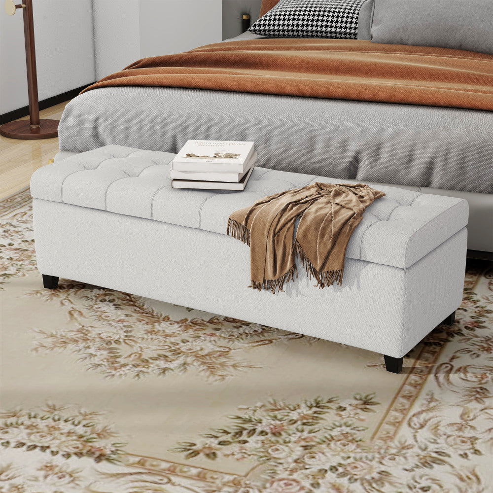 Upholstered Storage Ottoman Bench, Entryway Bench, End of Bed Bench, Ottoman Foot Rest for Living Room Bedroom, Navy Blue 50.75" Length