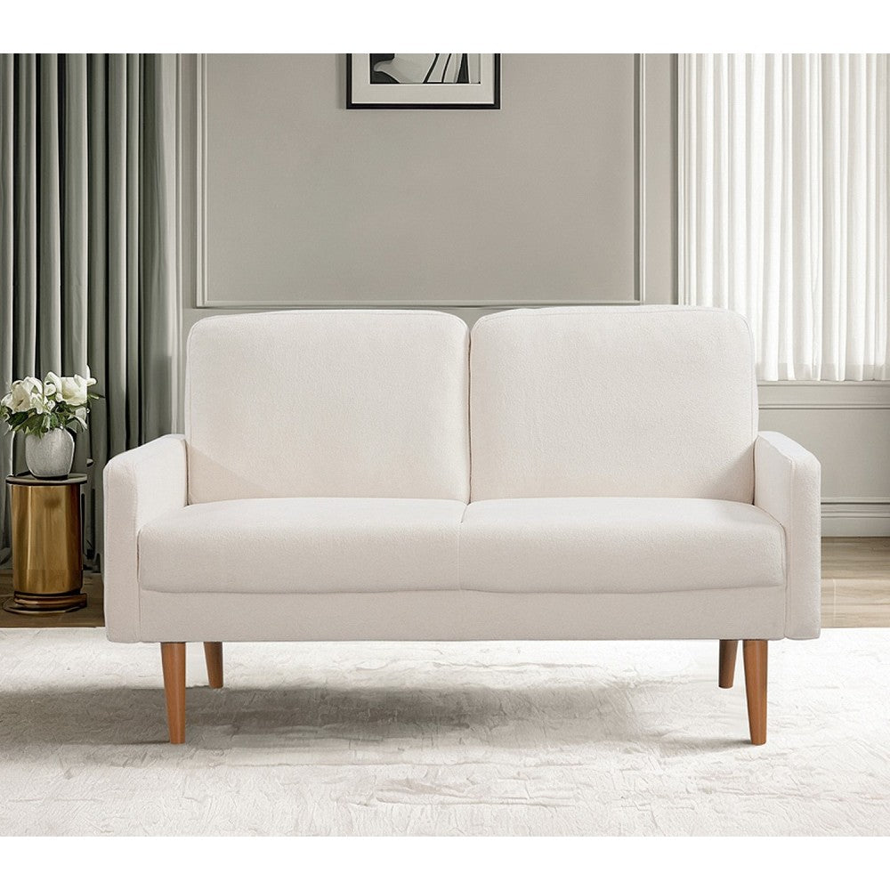 Velvet Loveseat Sofa, European Style with Sleek Design, Modern & Vintage Flair, Upholstered 2 Seater Couch, Chic Living Room Furniture Seating for Home, Apartment or Office, Ivory