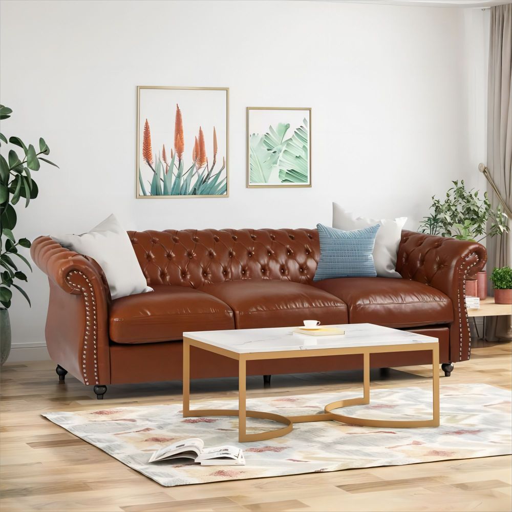 Modern Minimalist 70.75" L-Shape Couch with Chaise, 4-Seater Modular Sectional Sofa, Convertible Upholstered Couches for Living Room Bedroom(Dark Brown, PU)