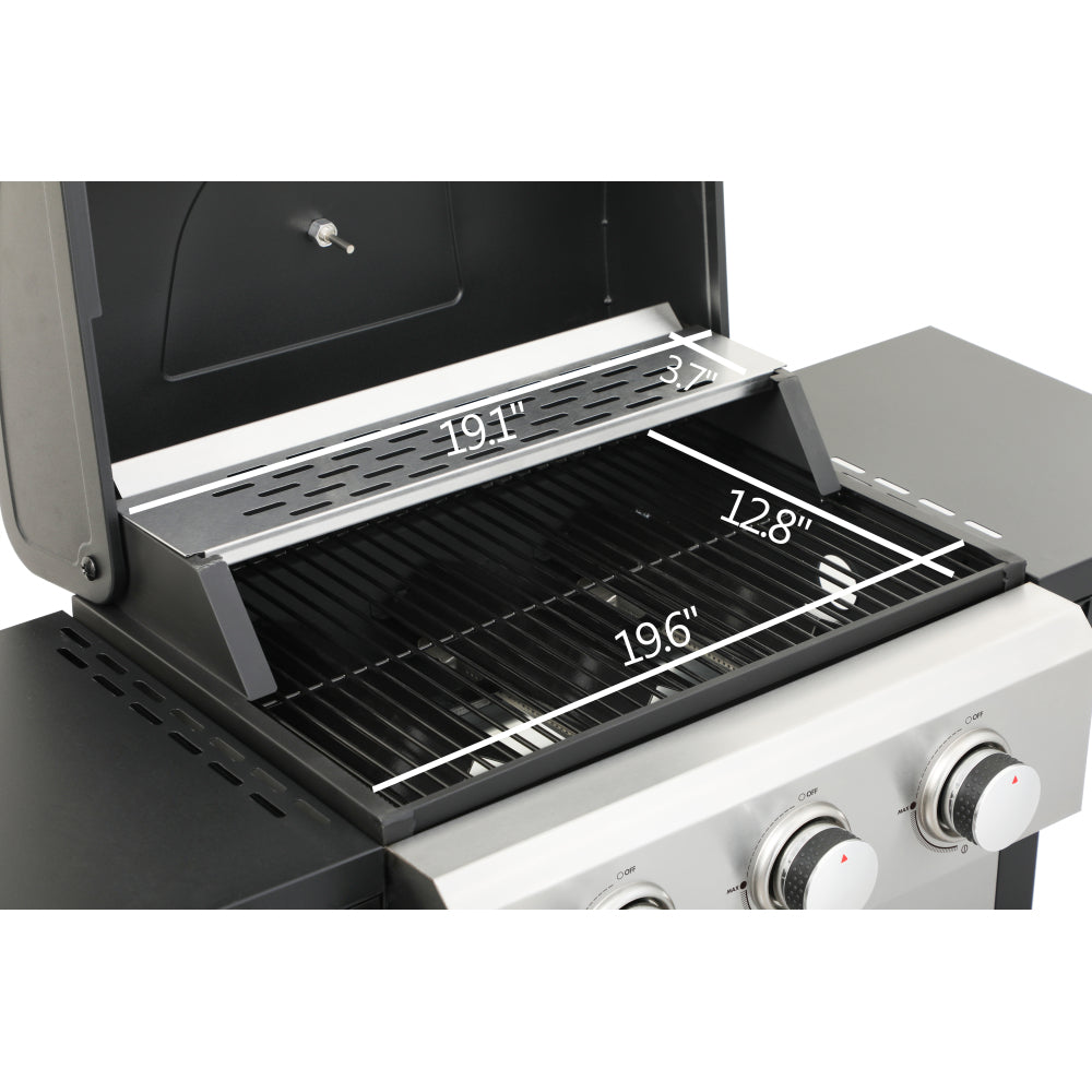3-Burner Propane Gas BBQ Grill, 25650BTU Output With Wire Enamel Cooking Grids For Outdoor Barbecue, Foldable Side Table, Stainless Steel