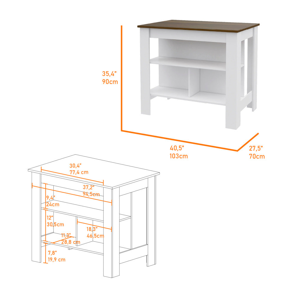 Brooklyn  Kitchen Island, Three Concealed Shelves