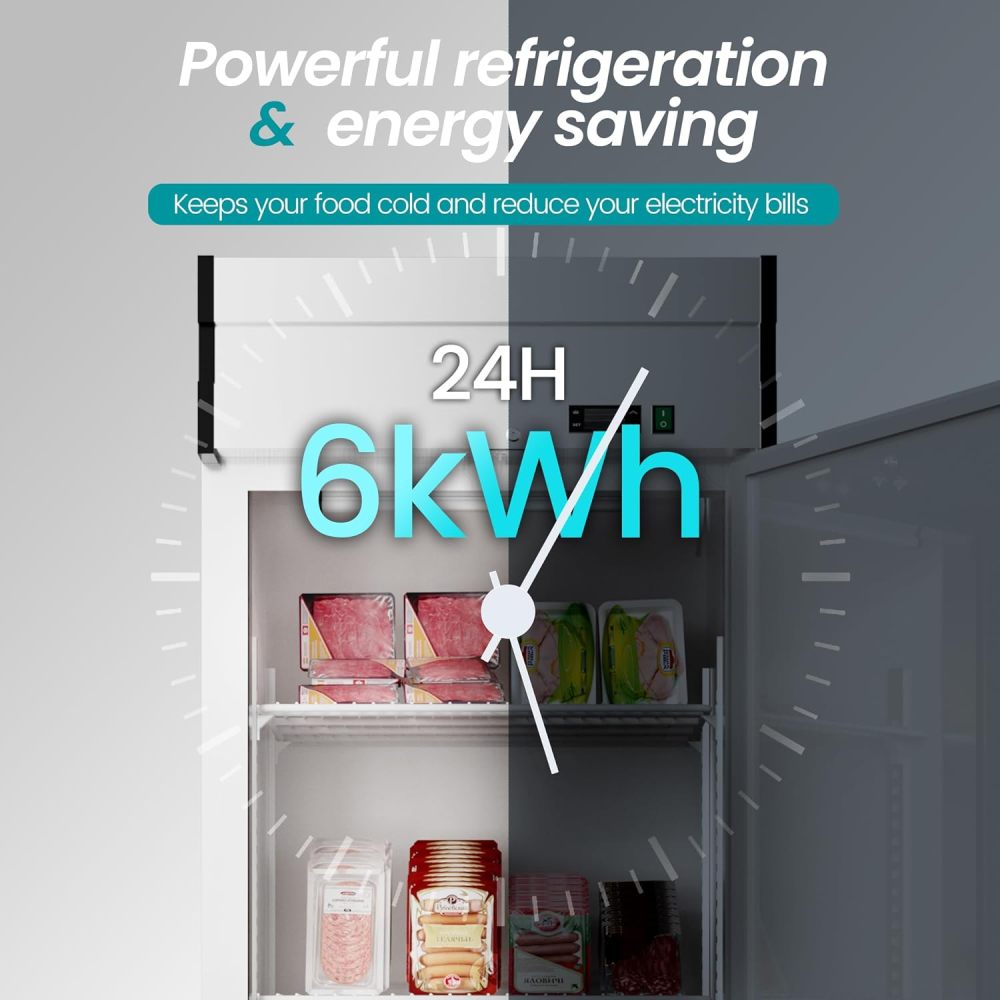 27" W Dynamic Cooling Commercial Refrigerator 23 Cu. Ft OmniSmart Temperature Control 33℉~41℉ Stainless Steel Reach-In Commercial Refrigerator Digital Thermostat LED Lighting 3 Shelves