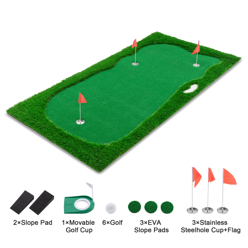 10x5 FT Golf Putting Green, Golf Training Mat with High-quality Turf, 3 Holes, 3 Flags and Cups for Indoor Outdoor