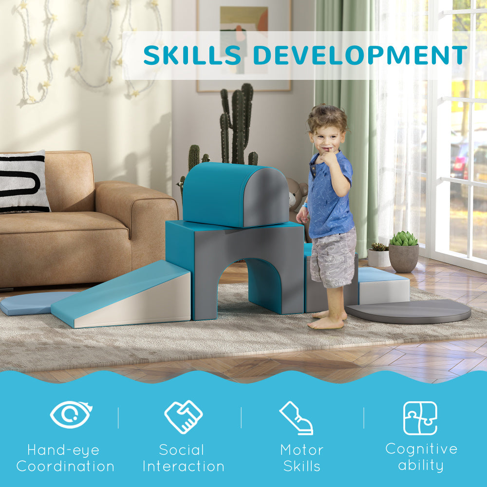 Qaba 7-Piece Baby Soft Play Equipment, Toddler Crawling Climber for Creativity and Shape Discovery with Easy-to-Clean Surface, Climbing Toy for Toddlers, Comtemporary