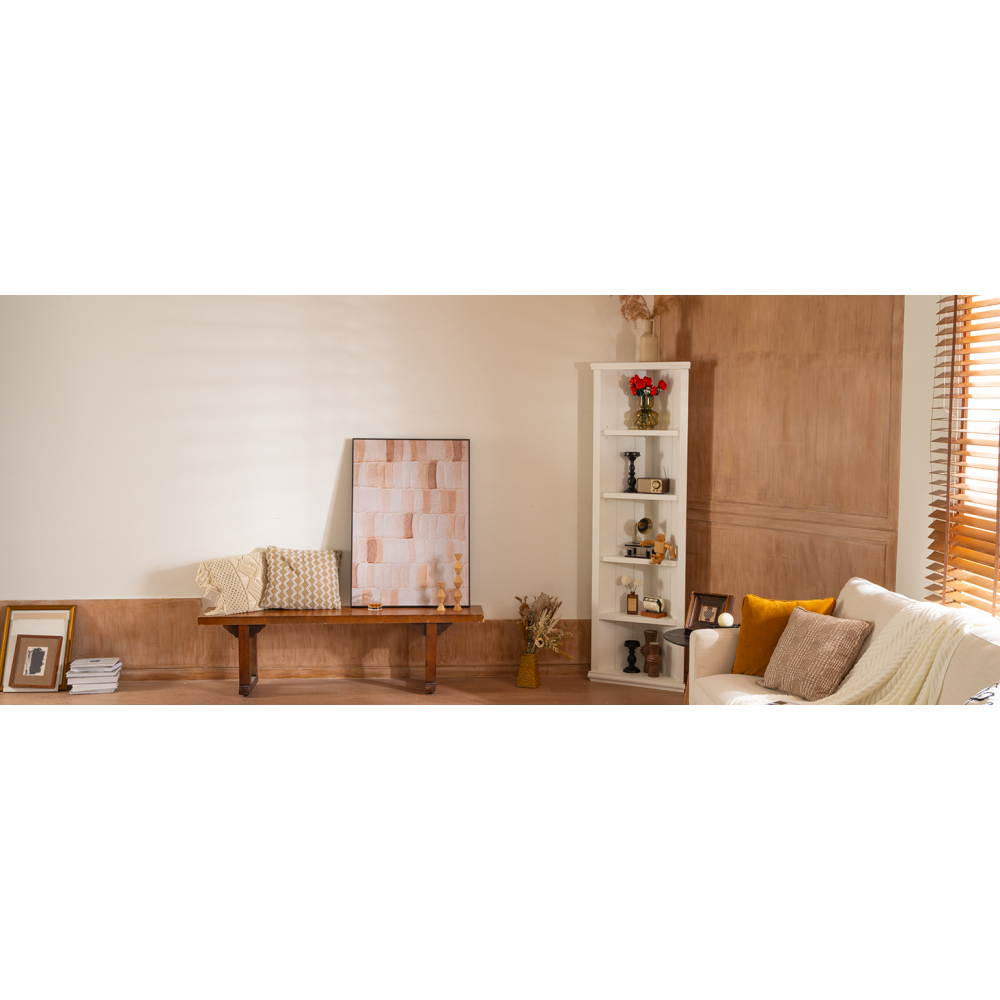 2x 75.25'' Tall Triangle Sided Bookshelves, Set of Two 5-Tier Sided Bookcase - White - Olny Sold with Paired Cabinets