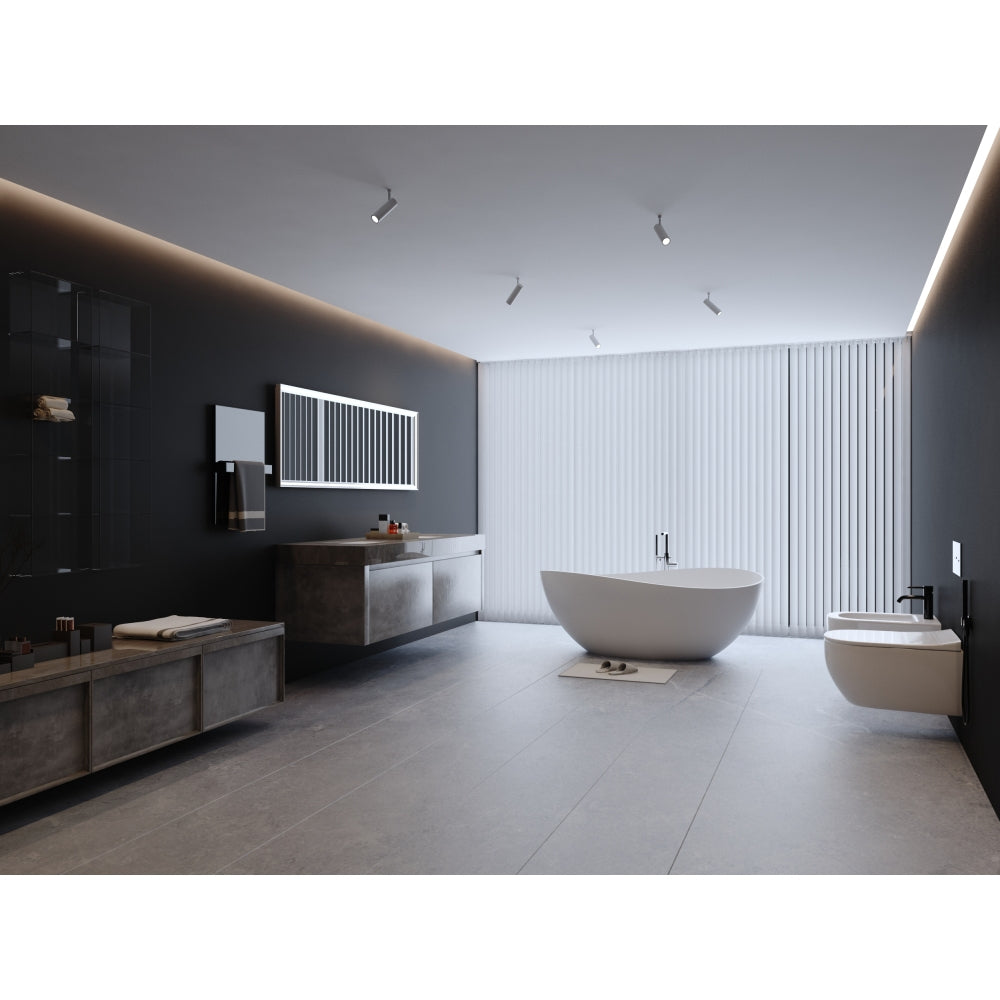 63" Freestanding Solid Surface Bathtub, Luxury Engineered Stone Resin Freestanding Soaking Bathtub with Overflow and Pop-up Drain for Contemporary Bathroom, Matte White 24S05-63MW