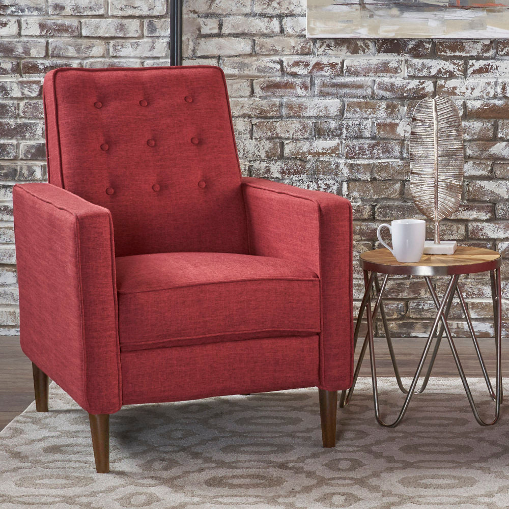 Fabric Recliner Chair Mid-Century Modern Recliner Pushback Single Recliner Sofa with Thicker Seat Cushion Tufted Upholstered Sofa with Wooden leg for Living Room Bedroom
