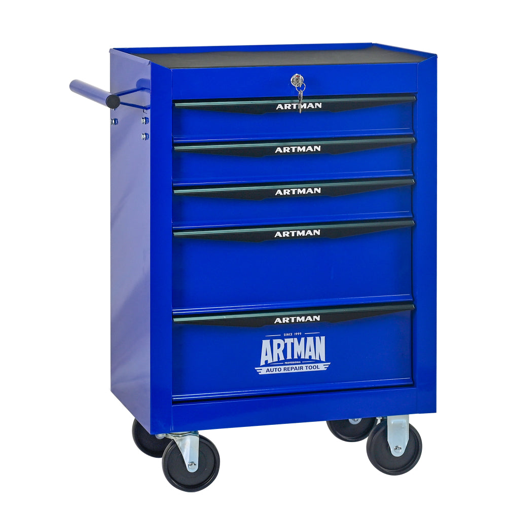 Rolling Metal Tool Chest with 5 Drawers, 20" 5-Drawer Tool Chest Cabinet with Ball Bearing Drawer Slides, Steel Tool Storage Box Organizer -BLACK&BLUE