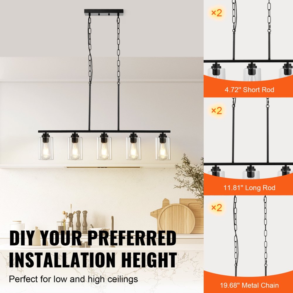 5-Light Kitchen Island Pendant Lights 60W Adjustable Dining Room Light E26