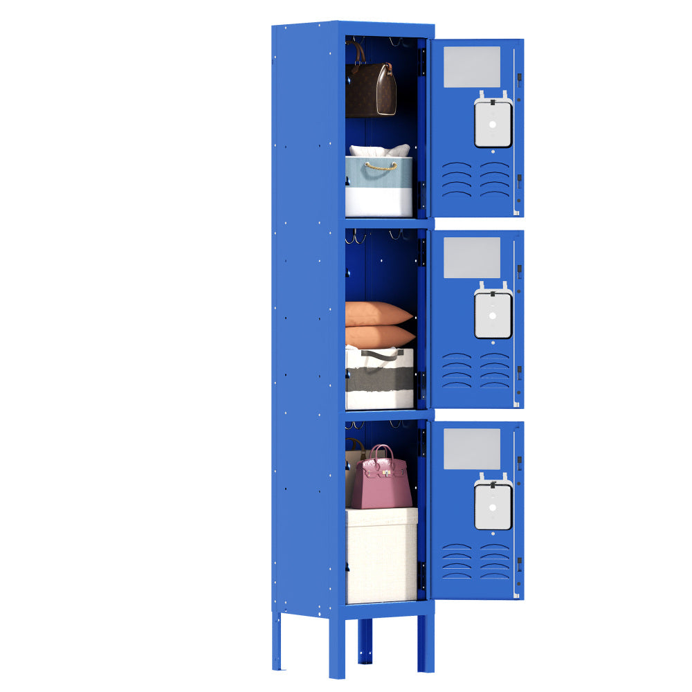 66"H Metal Lockers for Employees with 3 Door Storage Locker for Employees Gym School Home Office Garage - Assembly Required(Blue)