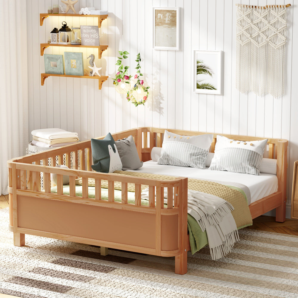 Twin Size Wood Platform Bed for Kids, Wood Low Profile Twin Bed with Rails for Girls and Boys, White (Patented Design)