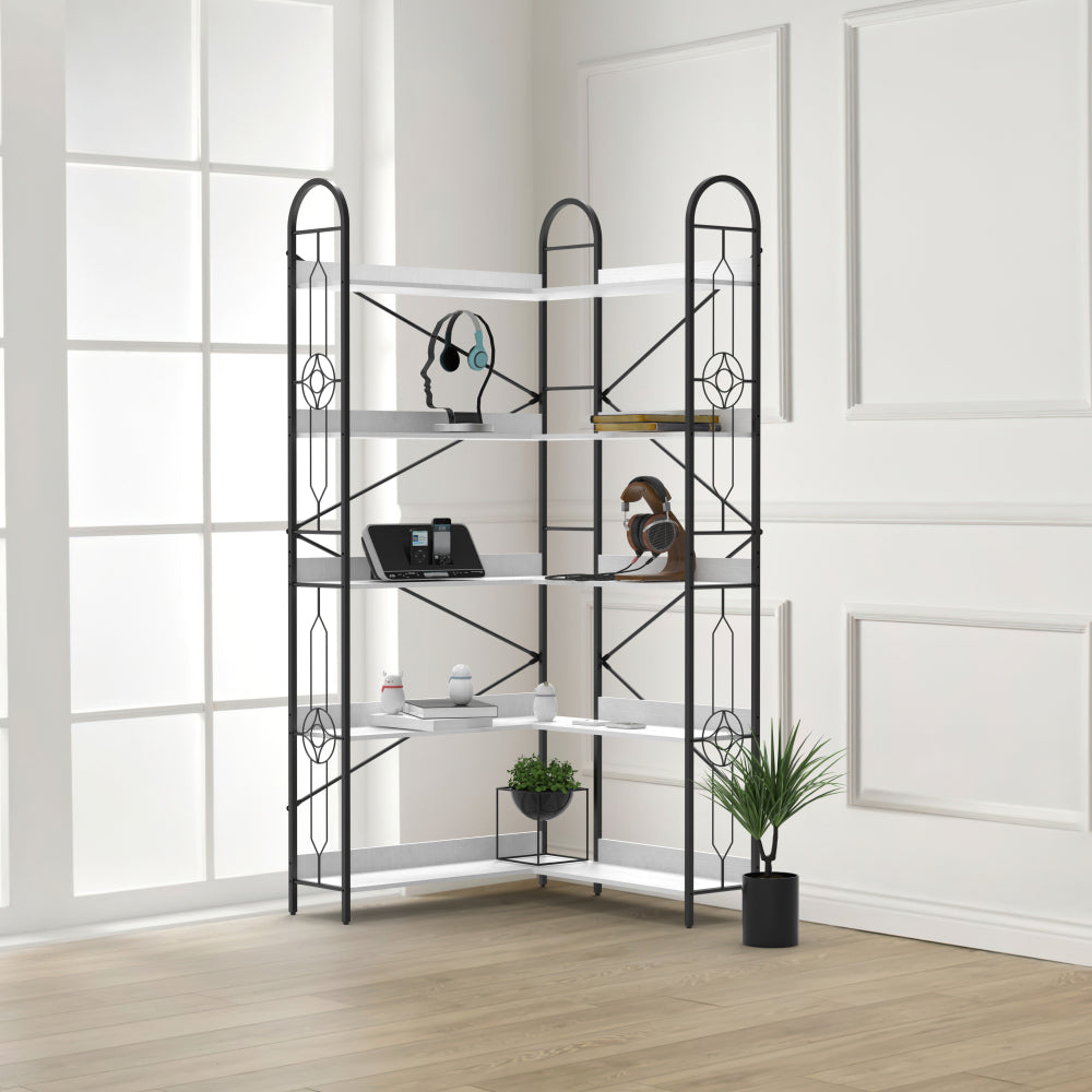 5 Tier Corner Bookshelf, Modern Corner Bookcase, Large Open Shelf Bookcase,Display, Shelving, Tall Bookshelves Storage Display Rack for Bedroom, Living Room and Home Office, White