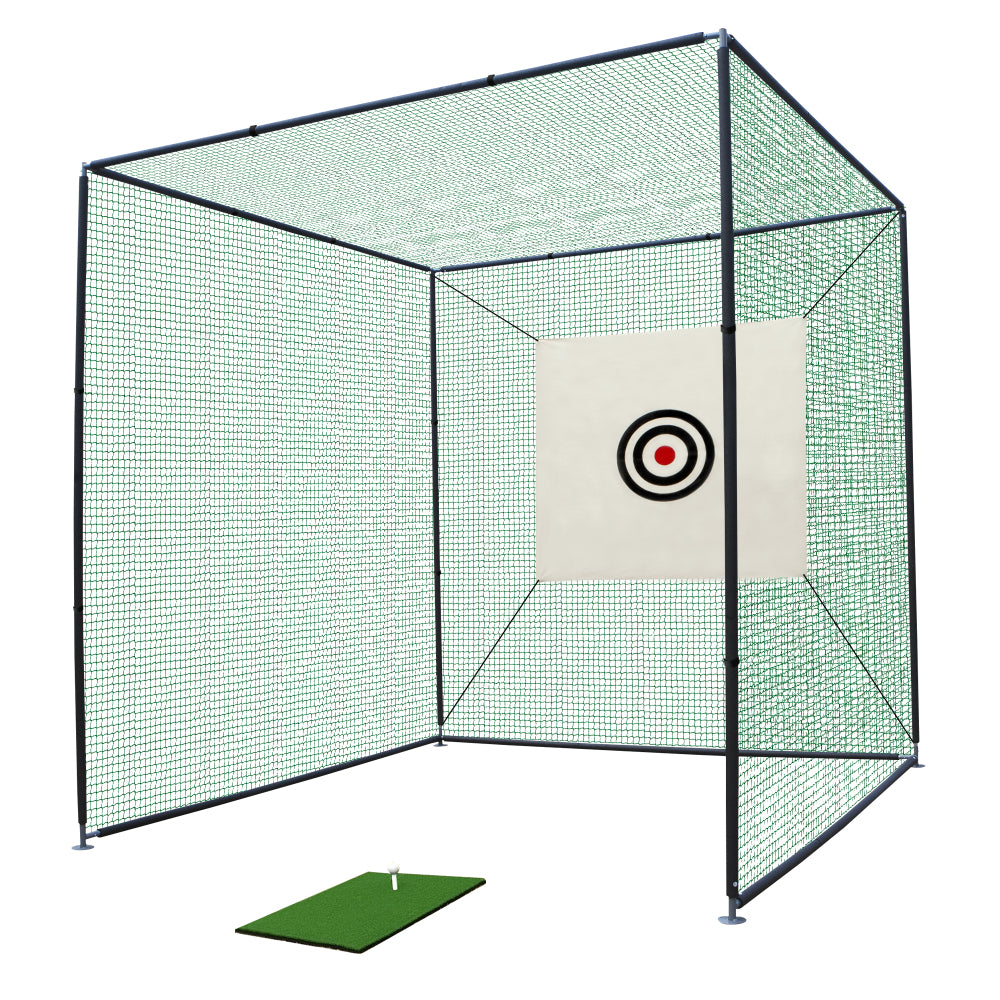 L-Shaped Baseball Net for Batting Cages, Baseball Pitching Net with Wheels  - 84''H x 84''W, with 42'' x 42'' Cutouts,include Carry Bag