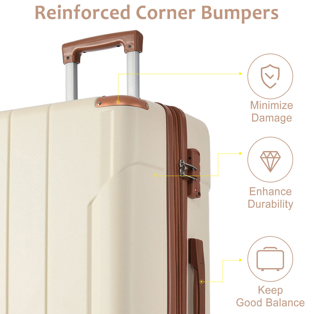 Hardshell Luggage, Lightweight Durable ABS Suitcases with Double Wheels, Expandable 28-inch Checked Luggage 28" (White Brown)