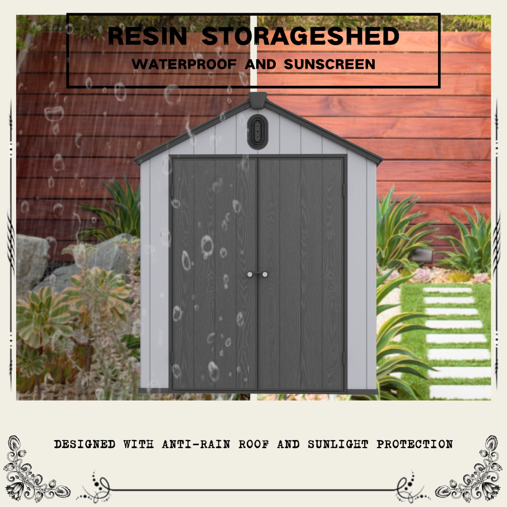 XWT012-1 6*8ft resin plastic storage shed for backyard garden big spire Tool storage