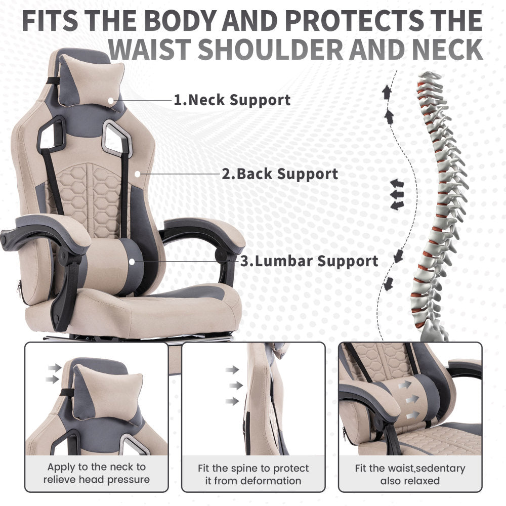 Gaming Chair with Massage,Ergonomic PC Gaming Chair with Footrest Comfortable Headrest and Lumbar Support,High Back PVC Leather,300LBS (Grey)