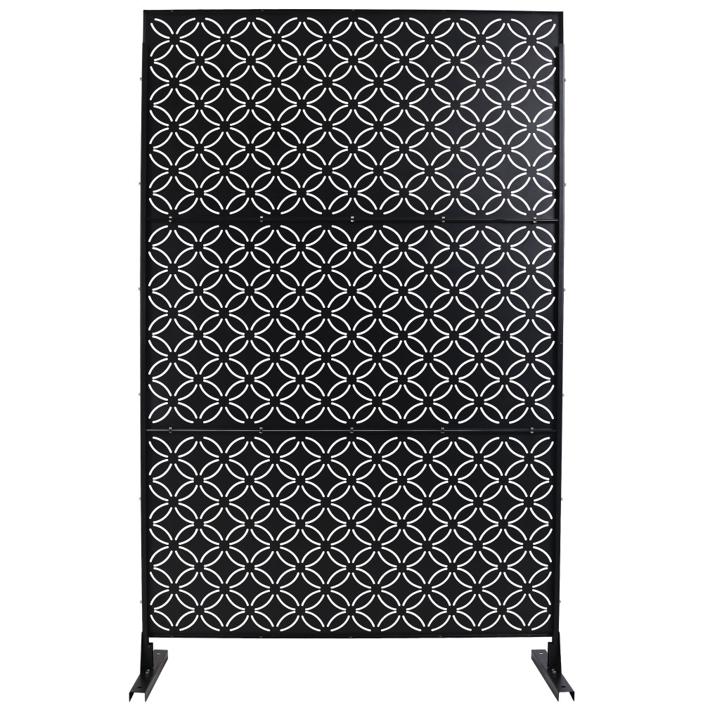 Outdoor & Indoor Privacy Screen Metal Privacy Screen 76" H×48" W, Freestanding Decorative Privacy Screen for Deck Balcony Patio, Privacy Fence Panels for Outside Lawn Garden PS107 BLACK
