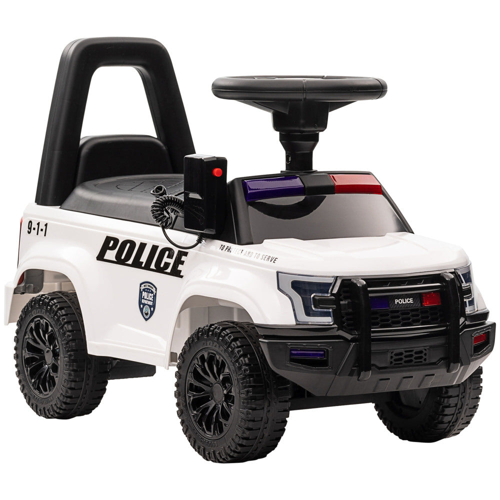 Aosom Kids Push Ride On Car with Working PA System and Horn, Police Truck Style  Foot-to-Floor Sliding Car for Boys and Girls with Under-Seat Storage, for 18 Months to 5 Years Old, White