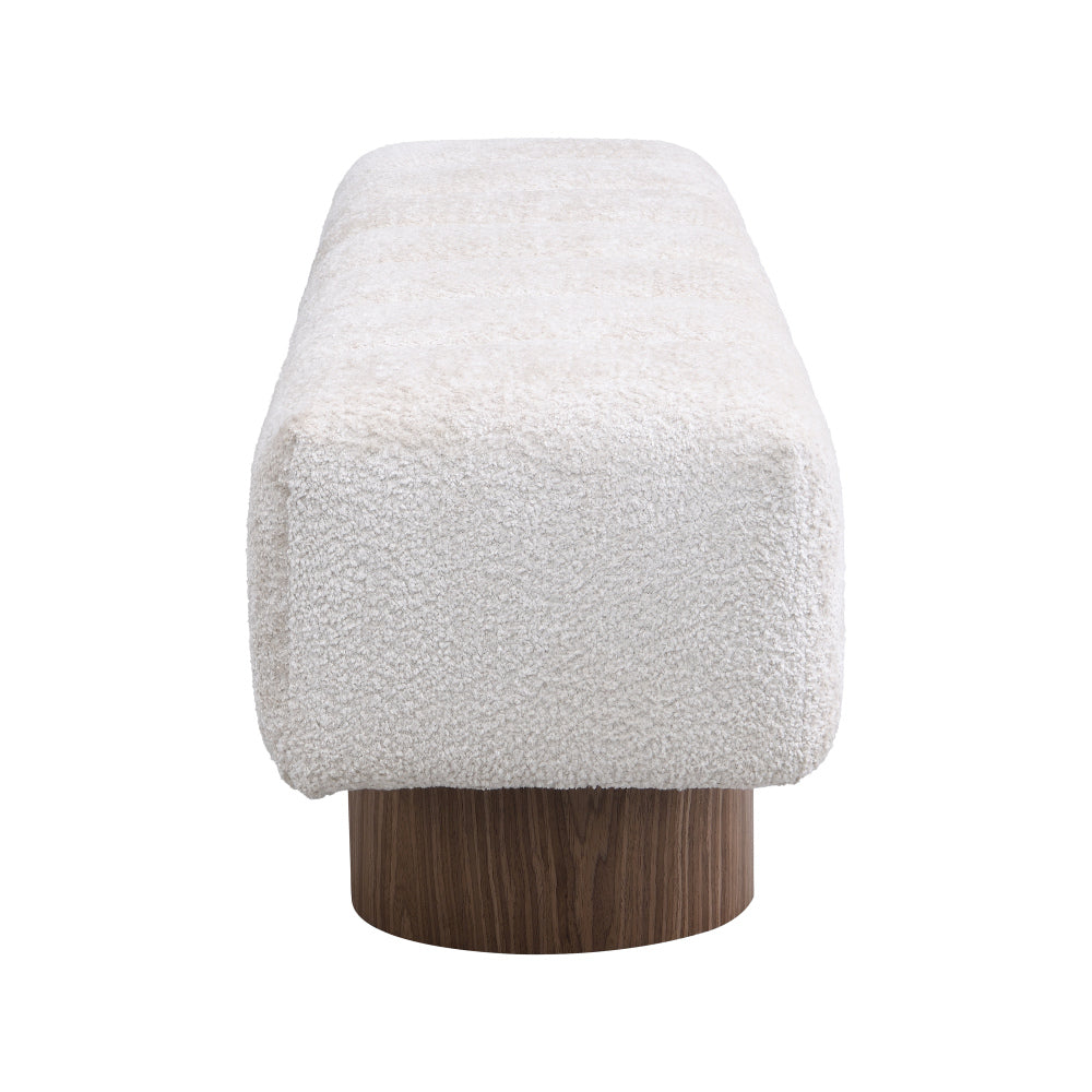 Upholstered Dining Bench for Dining Room, No-Assembly End of Bed Entryway Bench Ottoman for Bedroom Living Room, Beige Faux Fur Fabric Stool Top Wood Leg 300 LBS Weight Capacity