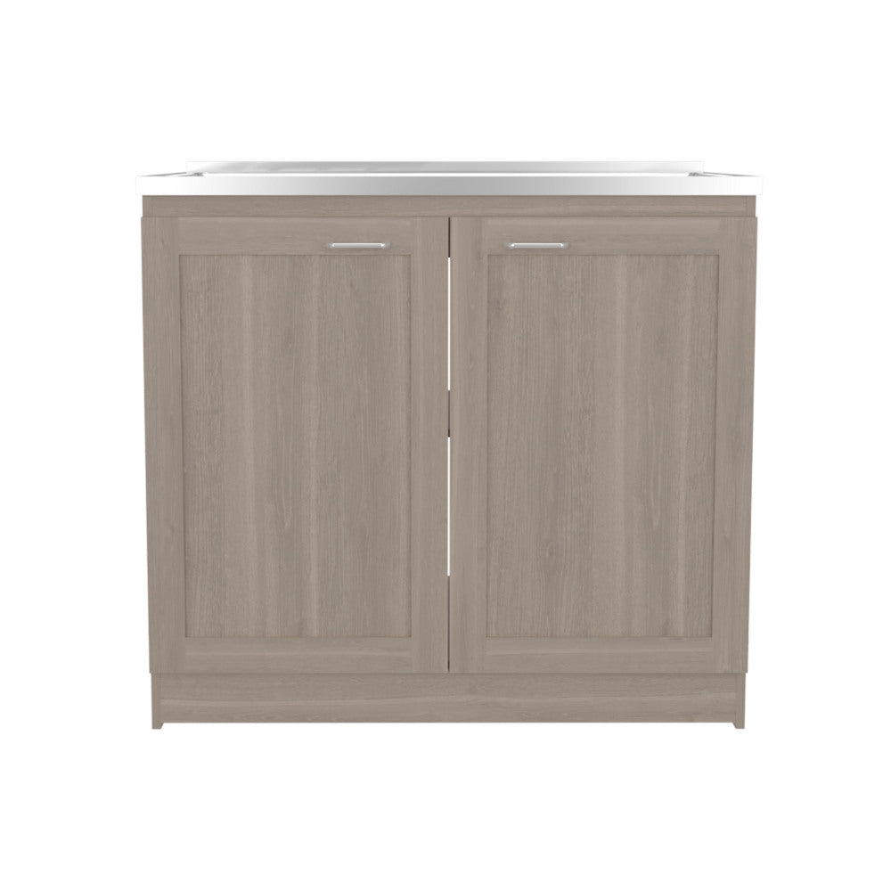Zurich 39" Wide Utility Sink, Base Cabinet Two-Door Cabinet With Two Shelves, Stainless Steel Sink, Laundry Room, Garage Sink, Light Gray