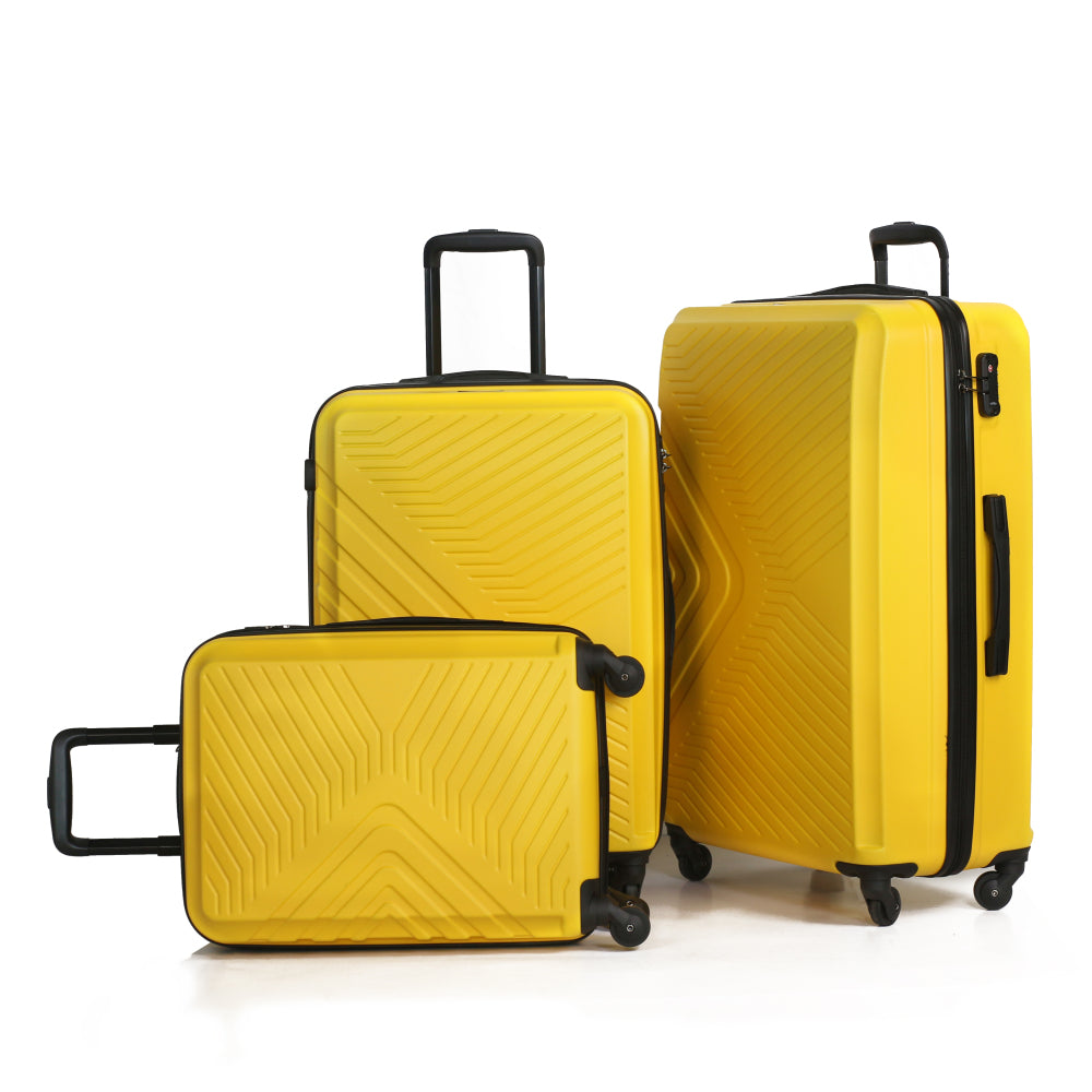 3 Piece Luggage Sets ABS Lightweight Suitcase with Two Hooks, Spinner Wheels, TSA Lock, (20/24/28), Yellow